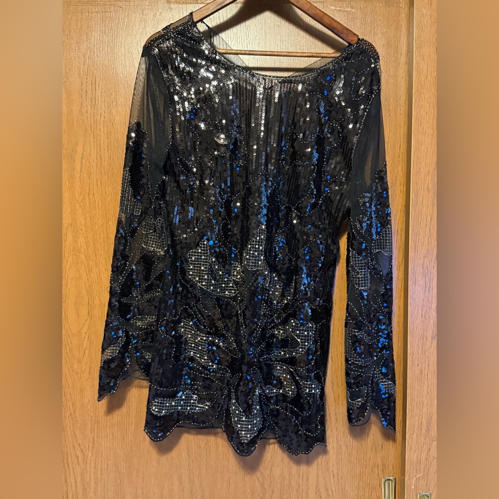 12th Tribe Amber Nights Black Beaded Mini Dress Size M Broken Clasp